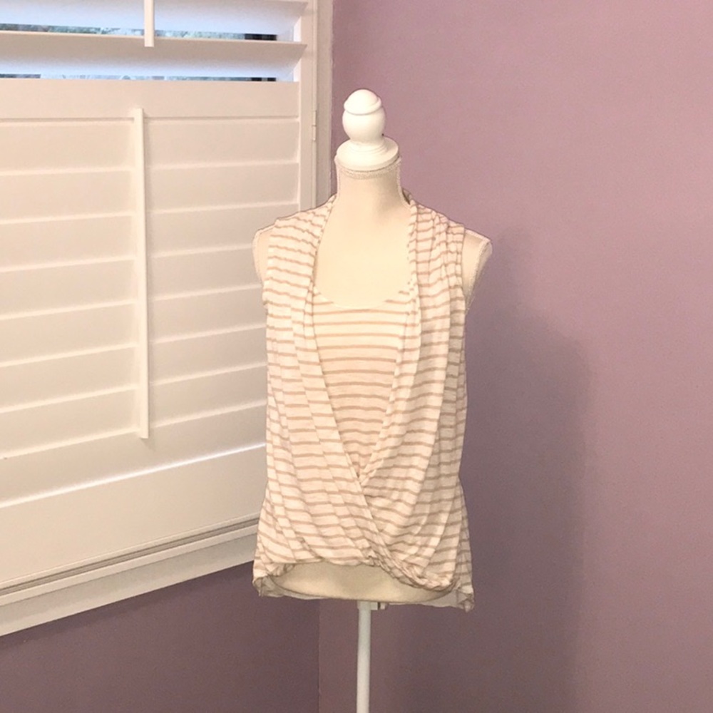WH/BM Striped, Front Crossover, Sleeveless Top.